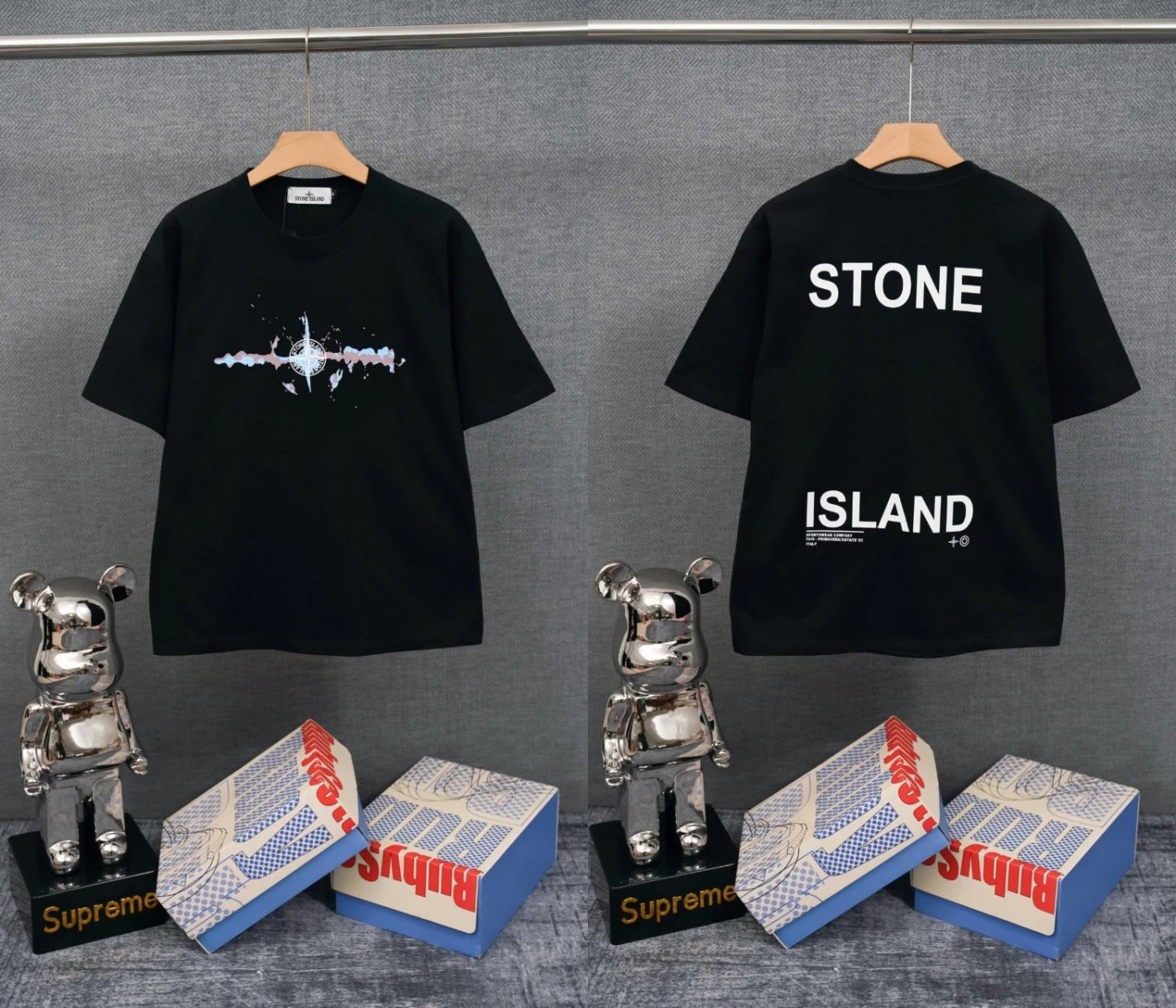 Stone Island T-Shirts Compass Graphic Short-Sleeve T-Shirt — SD 11 Black