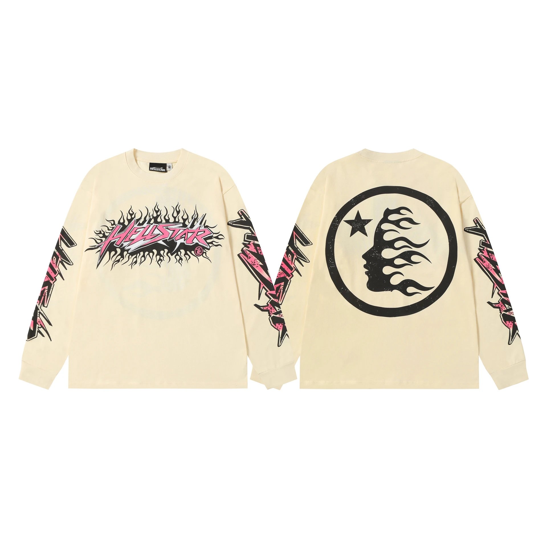 Hellstar T-Shirts Graphic Print Long-Sleeve T-Shirt — 7117 Apricot color