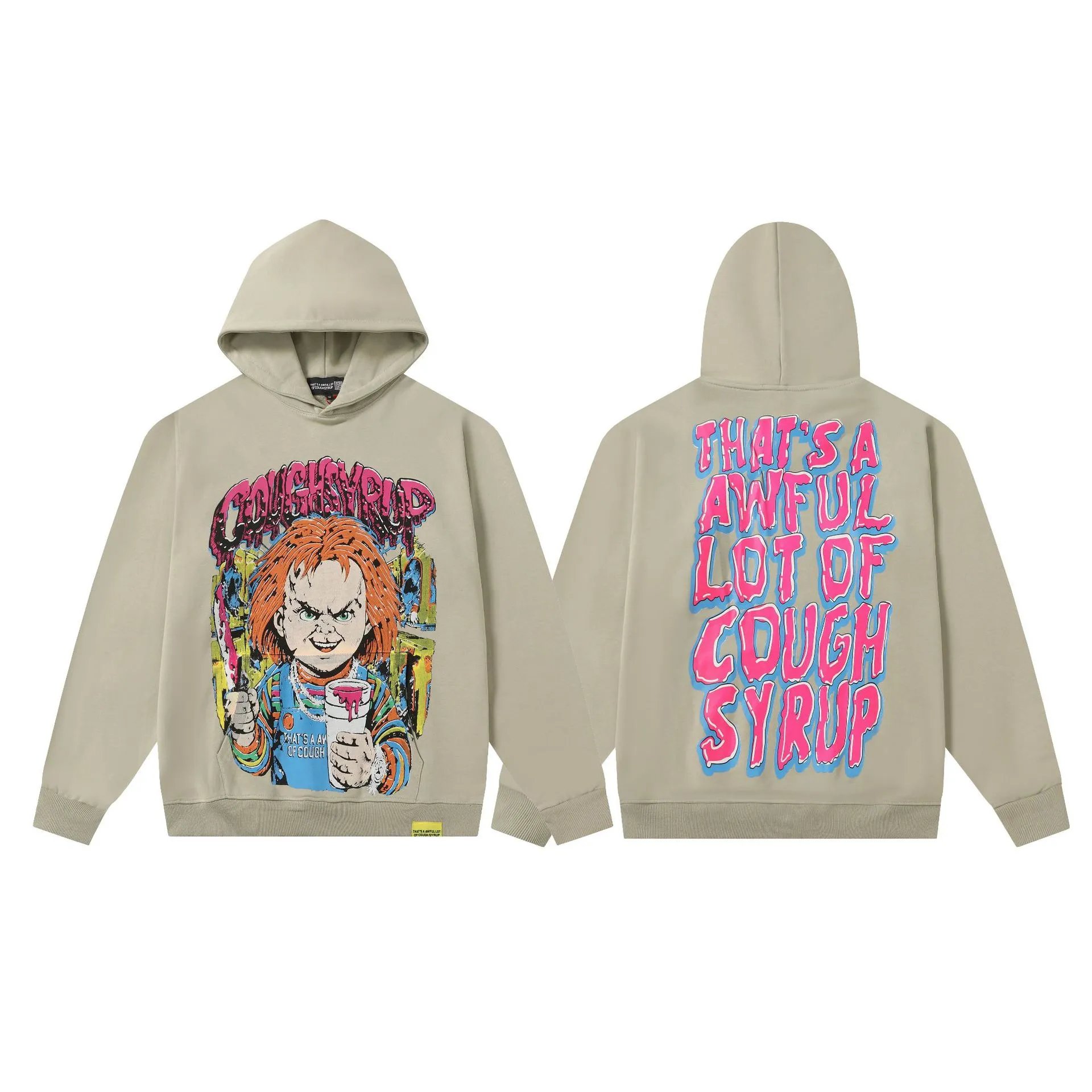 Deno Studio Hoodies & Sweatshirts That's a Awful Lot of Cough Syrup Graphic Pullover Hoodie — 0327 Apricot color