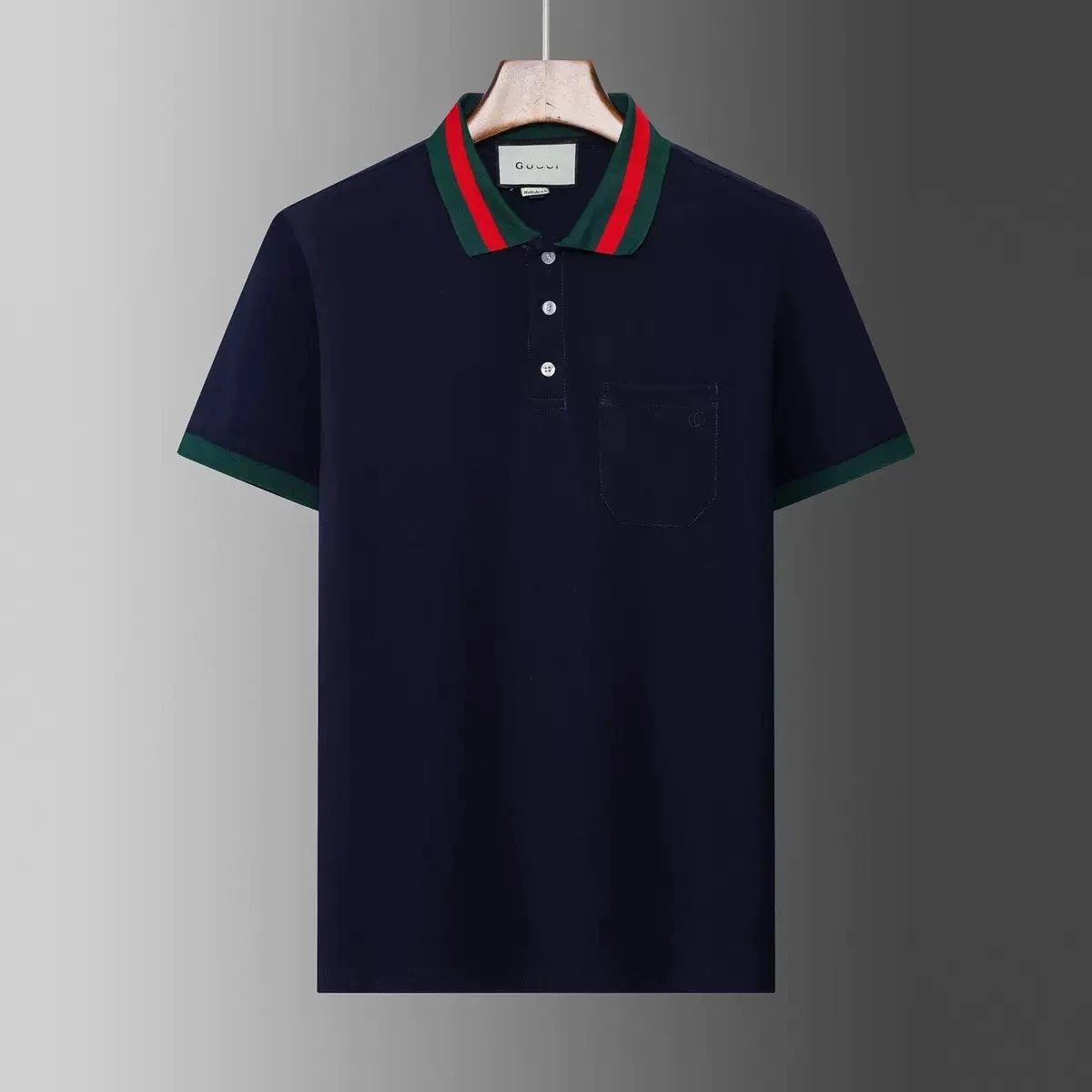 Gucci T-Shirts Short-Sleeve Polo Shirt with Contrast Striped Collar — 03