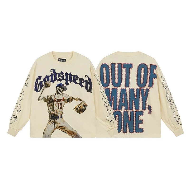 Godspeed Shirts Graphic long-sleeve crewneck shirt — 3158 apricot color