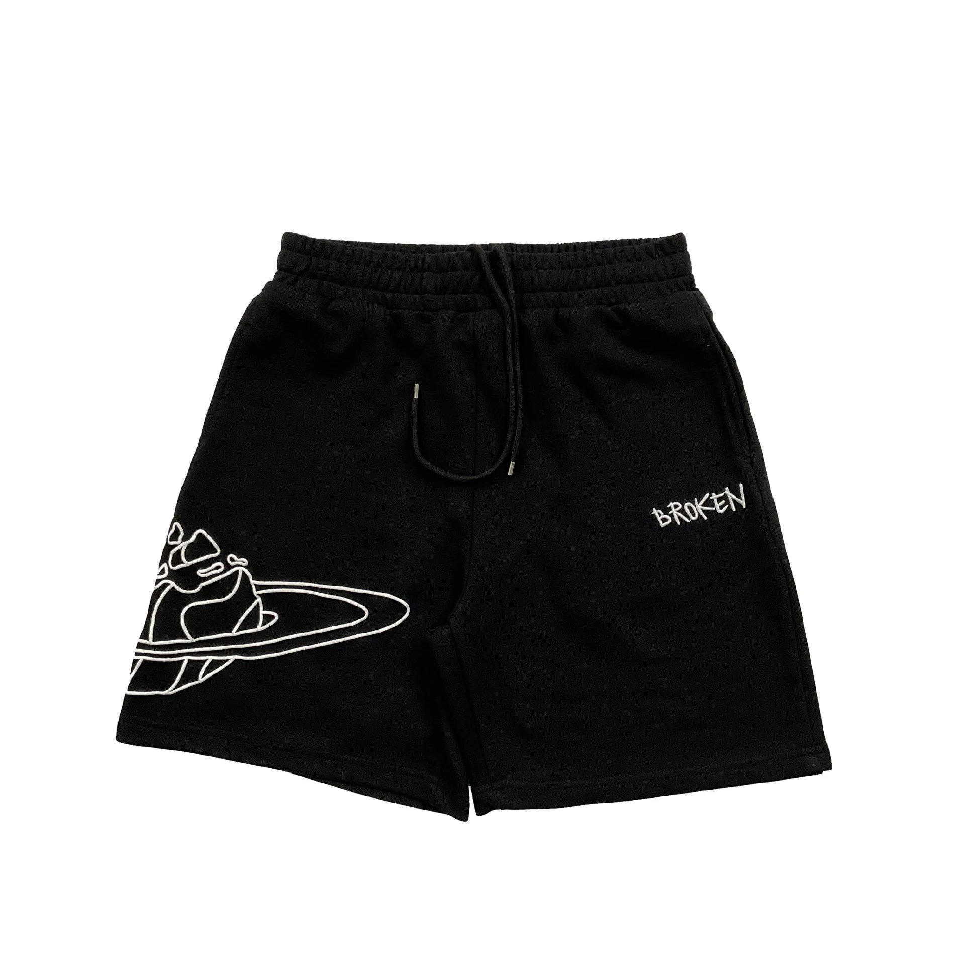 Broken Planet Shorts Graphic and plaid — 8283 Black with a white label