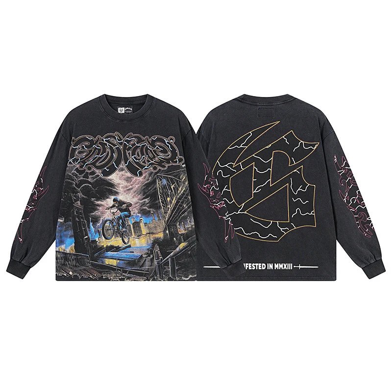 Godspeed Shirts Graphic long-sleeve crewneck shirt — 1173 Washed black