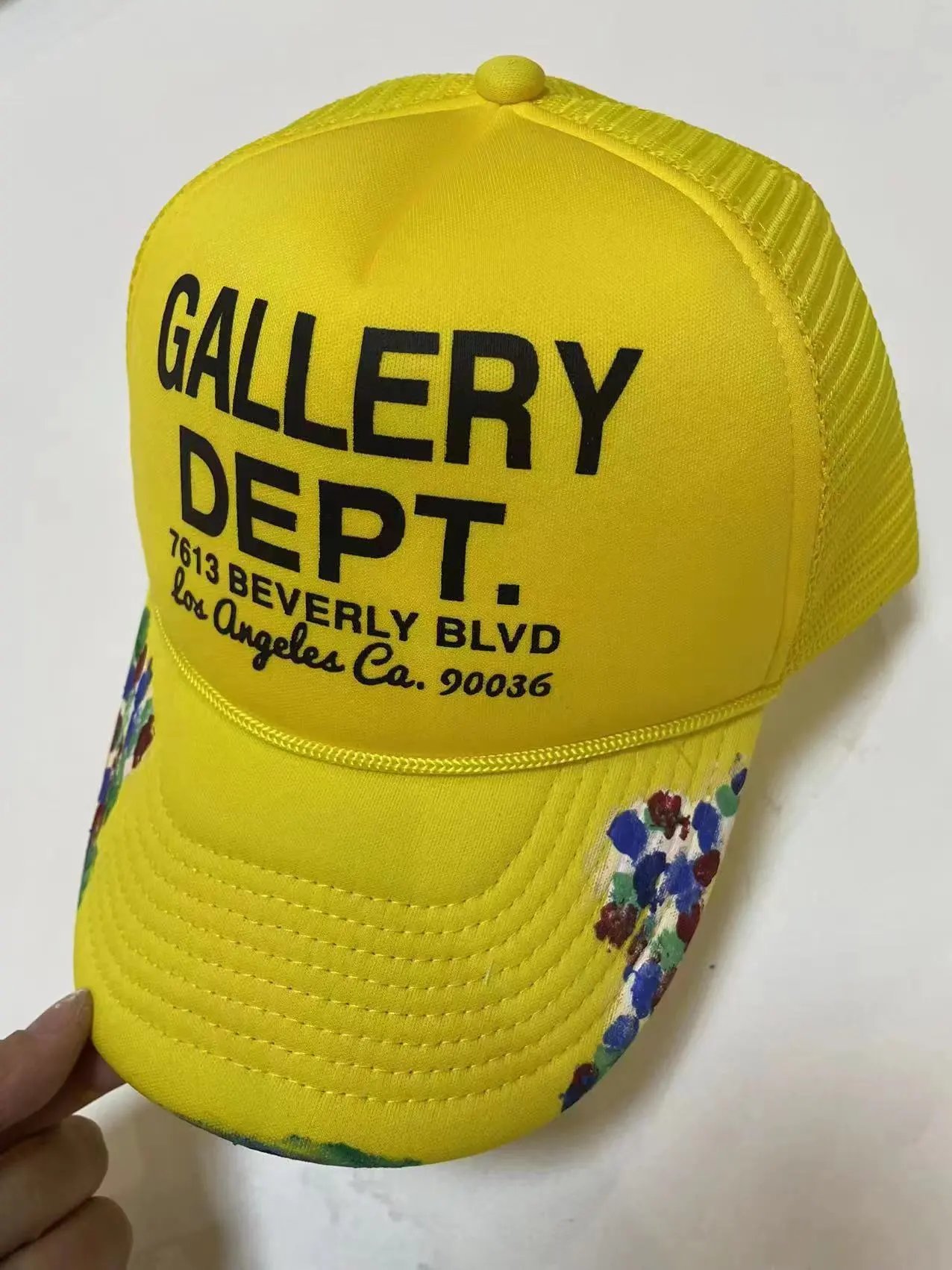 Essentials Hats Distressed Logo Baseball Cap — G Yellow 1