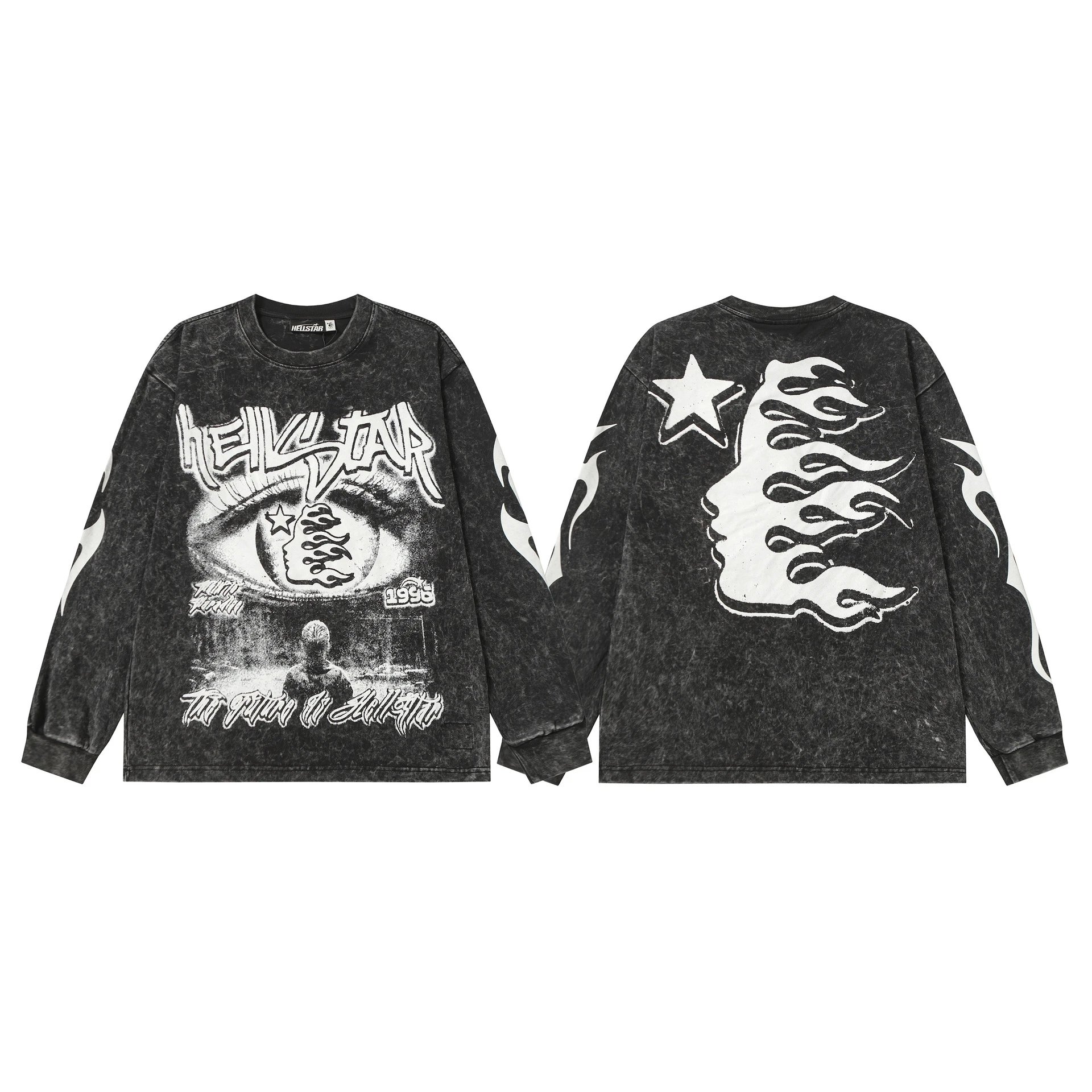 Hellstar T-Shirts Washed Graphic Long-Sleeve — 9122 Washed black