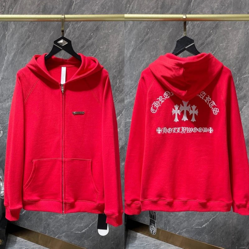 Chrome Hearts Hoodies & Sweatshirts Zip-Up with Cross Graphics — 8622 Red
