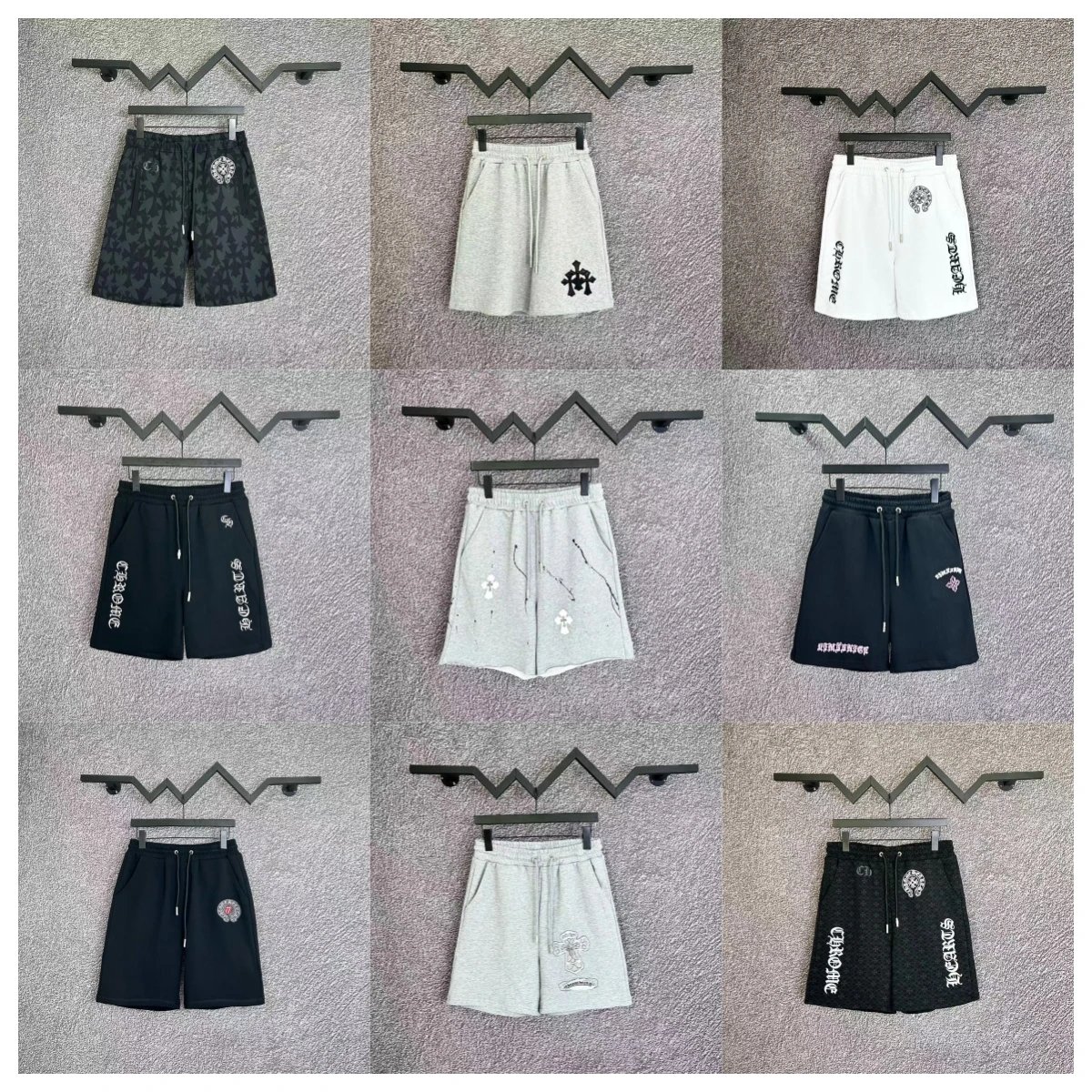 Chrome Hearts Black and Grey Drawstring Shorts
