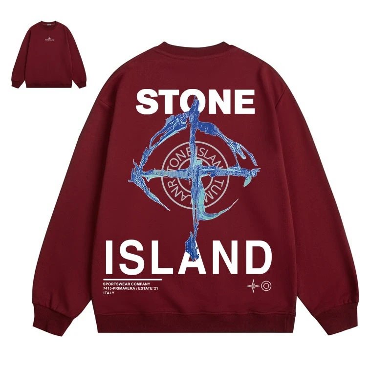 Stone Island Hoodies & Sweatshirts Graphic Crewneck Sweatshirt — 605 Wine red (fleece-lined))