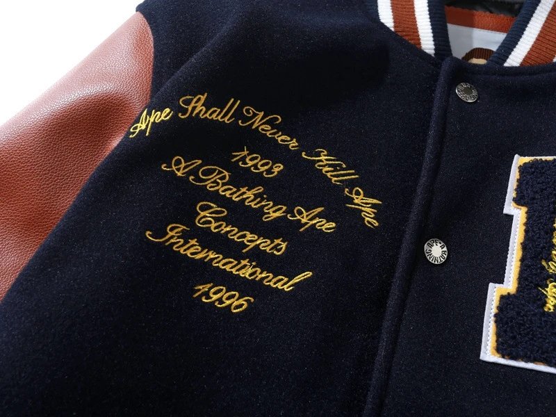 A Bathing Ape World Gone Mad 1993 Varsity Jacket Burgundy Outerwear - 12