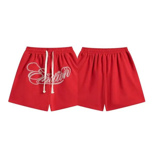 Design Embroidered Script Shorts Red - 1