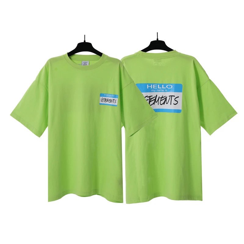 Vetements T-Shirts Graphic Print — Fluorescent Green Signature Letters 7018