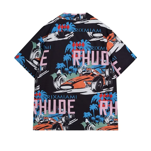 Rhude Shirts Colorblock Palm Tree Embroidered Short-Sleeve Shirt product detail image 21