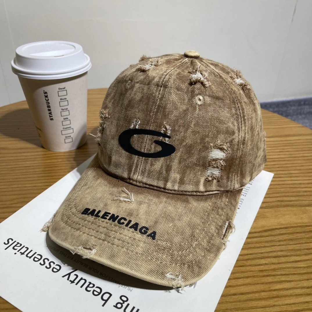 Balenciaga Hats Distressed Embroidered Baseball Cap — 11-4