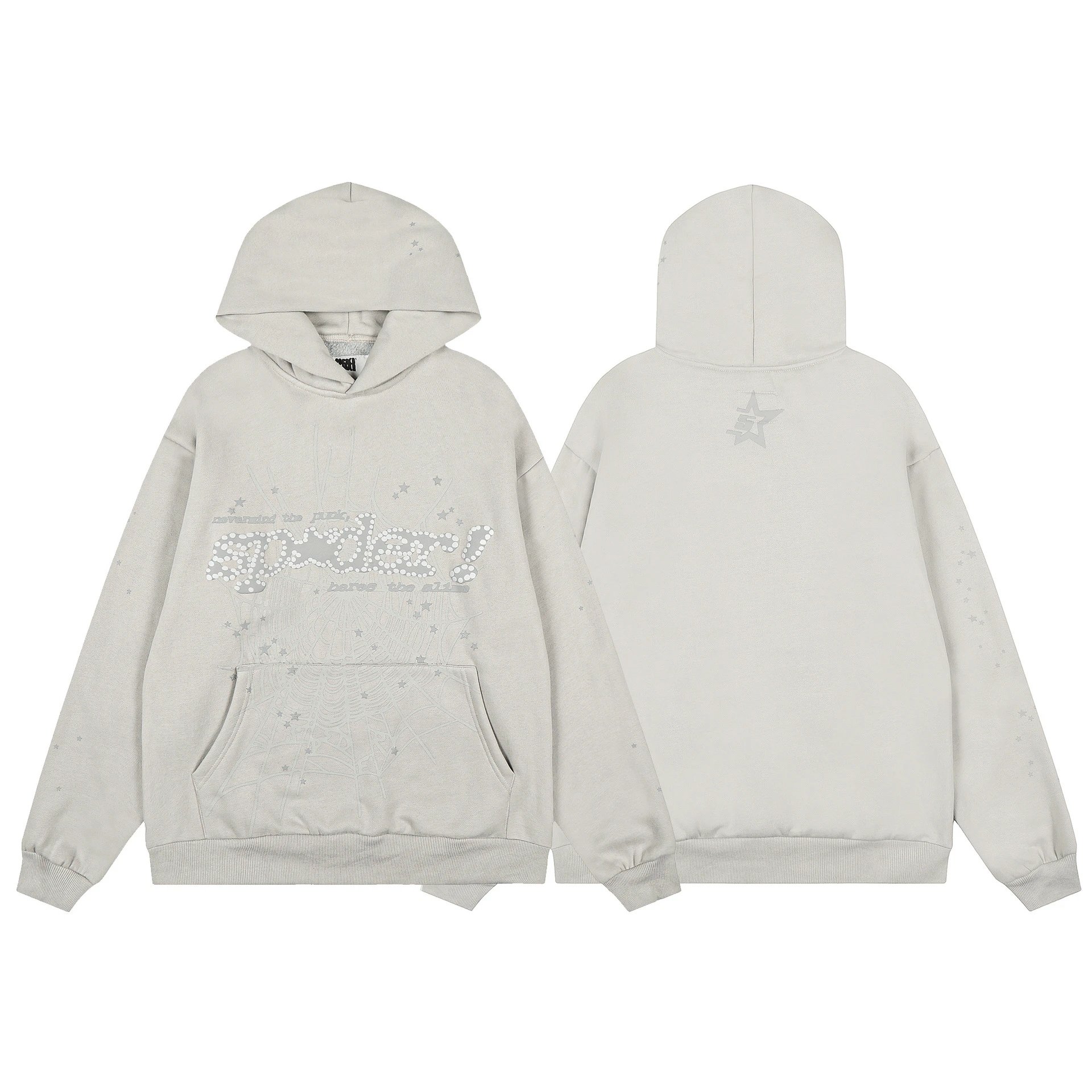 Sp5der Graphic Print Hoodie — 7782 gray