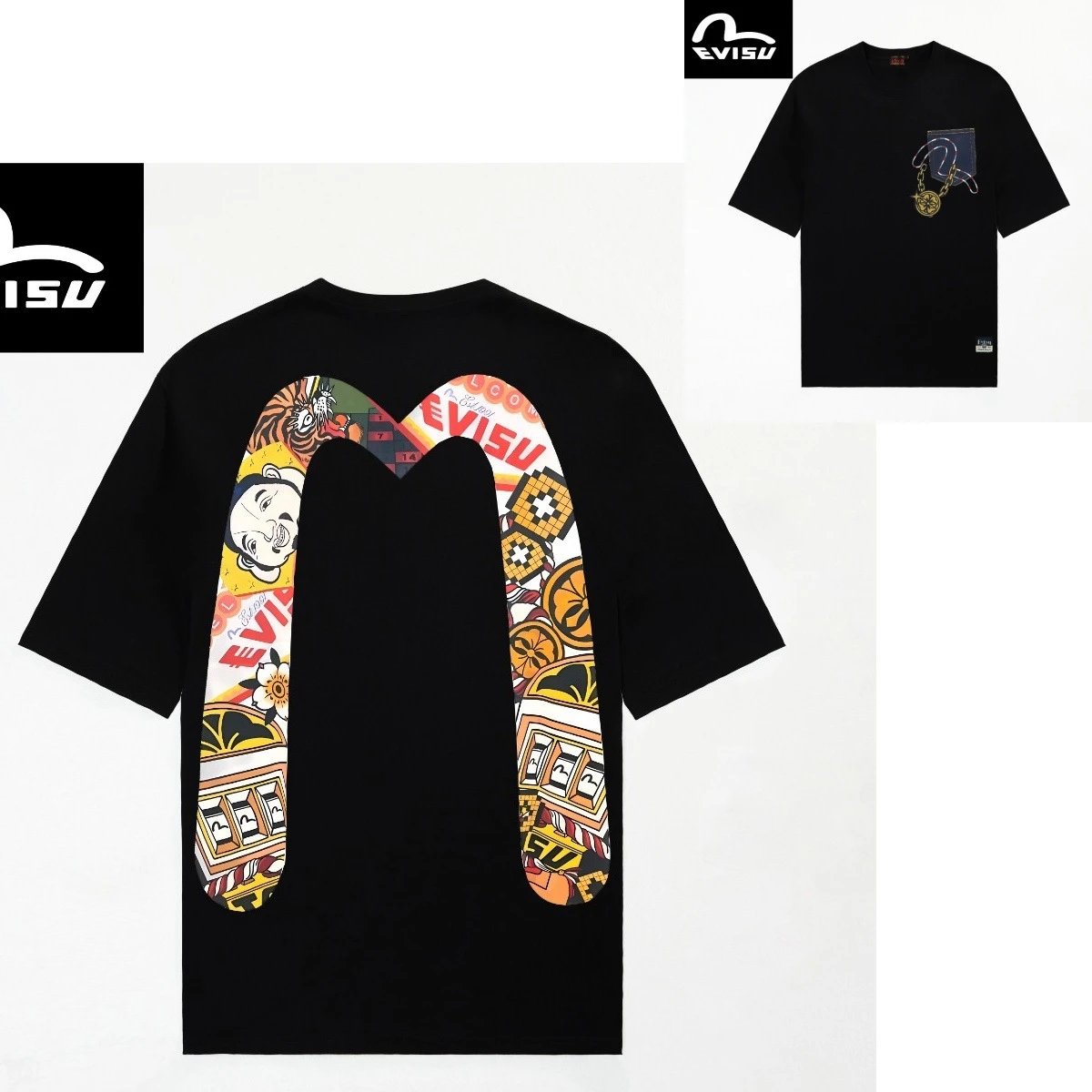 Evisu T-Shirts Short-Sleeve Graphic T-Shirt — 2083 Black