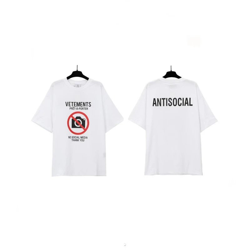 Vetements T-Shirts Graphic Print — White is forbidden to take pictures 7014