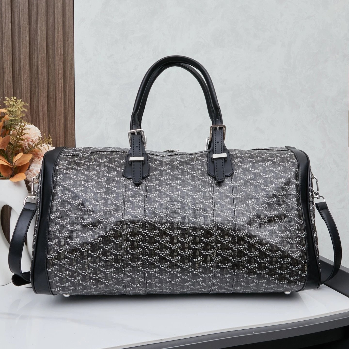 Goyard Backpacks Chevron-pattern flap backpack with top handle — black luggage 46*23*22 CM