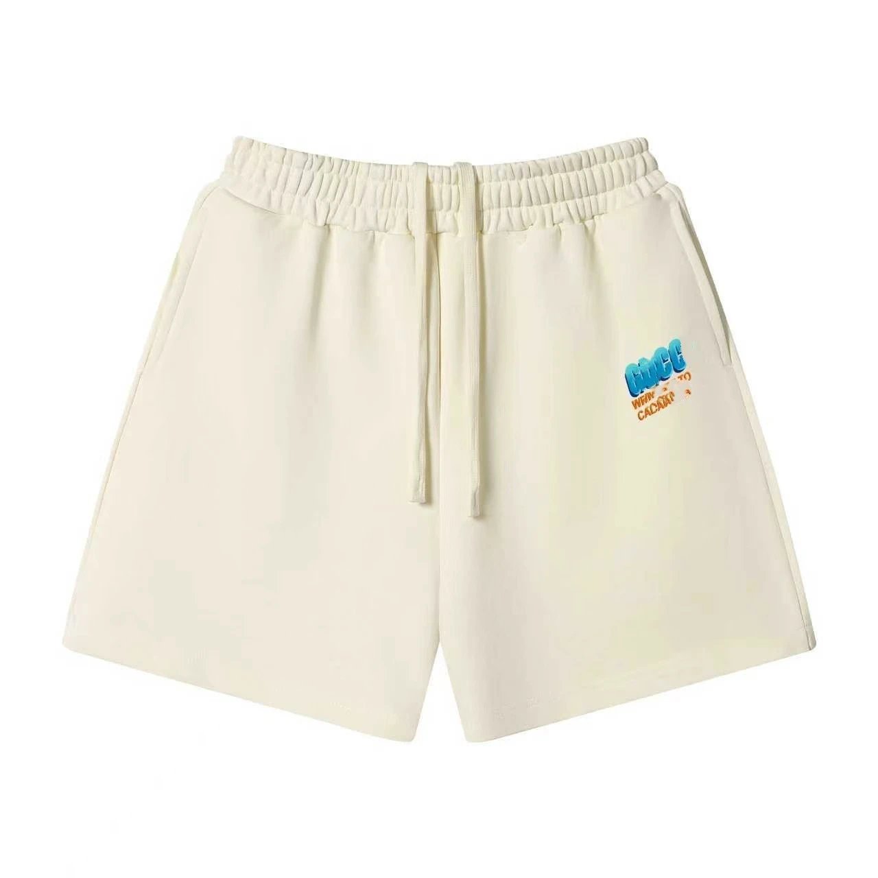 Unbranded Shorts Elastic-waist drawstring with graphic logo print — 31 Beige