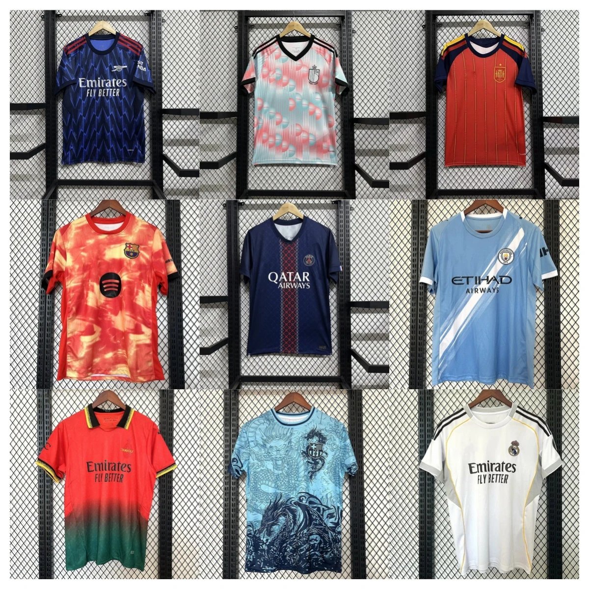 Assorted Football Club Jerseys in Various Colors and Designs
