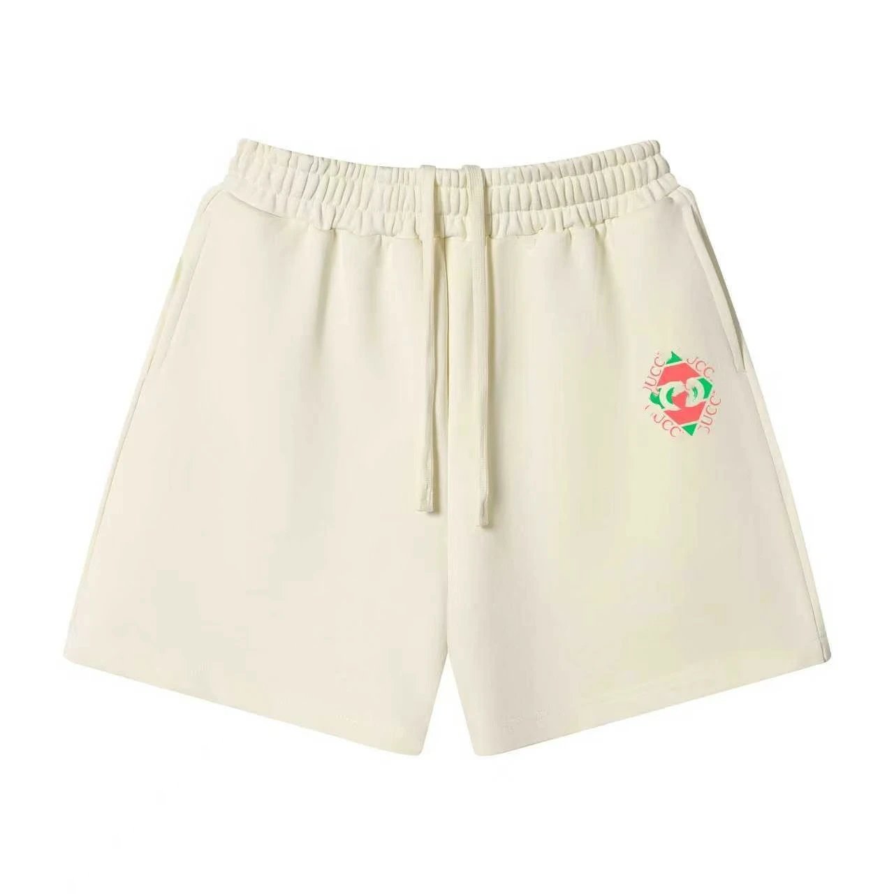 Unbranded Shorts Elastic-waist drawstring with graphic logo print — 33 Beige
