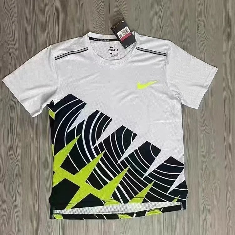 Nike T-Shirts Short-Sleeve Ankle Skeleton Graphic T-Shirt — Falcon white with fluorescent green short sleeves