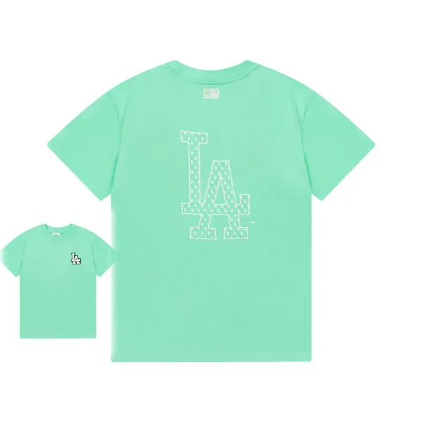 MLB Los Angeles Dodgers Patterned LA Logo Mint Green T-Shirt - 1