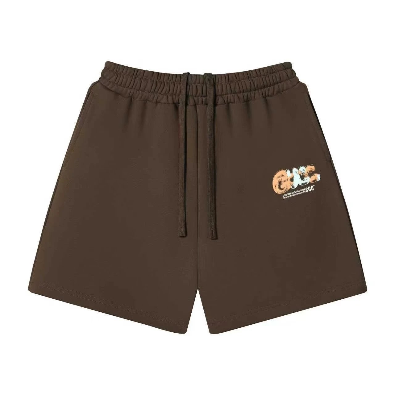 Unbranded Shorts Elastic-waist drawstring with graphic logo print — 35 Mocha color