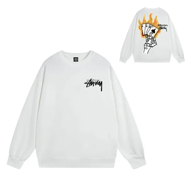 Stüssy Poker Flames Crewneck Sweatshirt White - 1