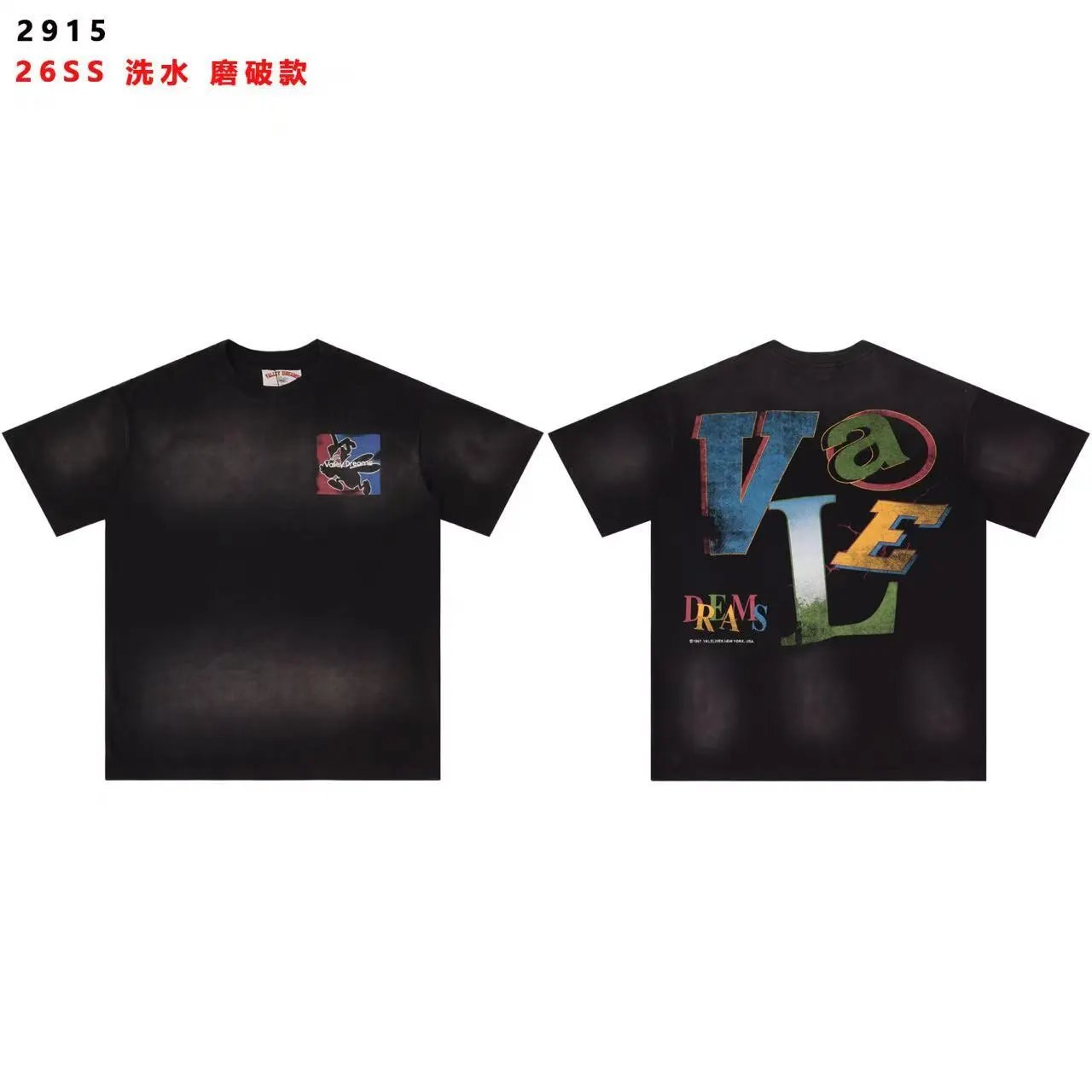 Vale Lives T-Shirts Washed graphic short-sleeve T-shirt — 2915 washed black