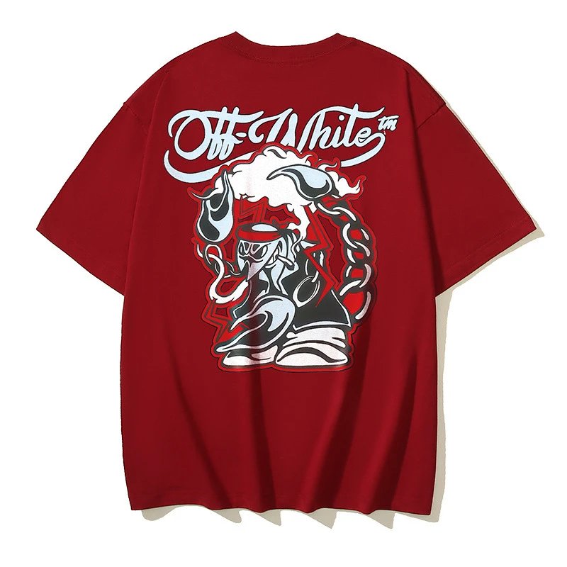 Off-White T-Shirts Logo Print — 1094 Wine red