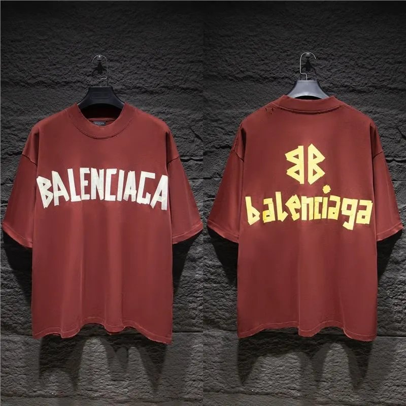 Balenciaga T-Shirts Logo Graphic Oversized Short-Sleeve T-Shirt — 5027 Dark Red