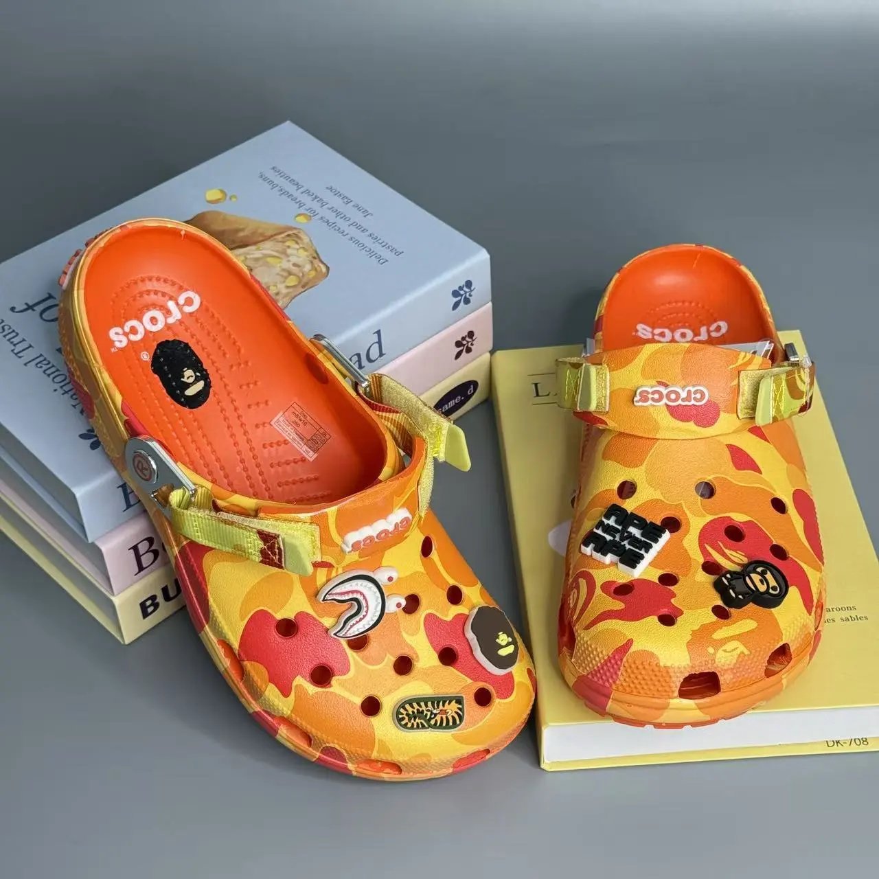 BAPE Slippers Camouflage Slide Sandals with Graphic Charms — Plated Bep Orange-Bags