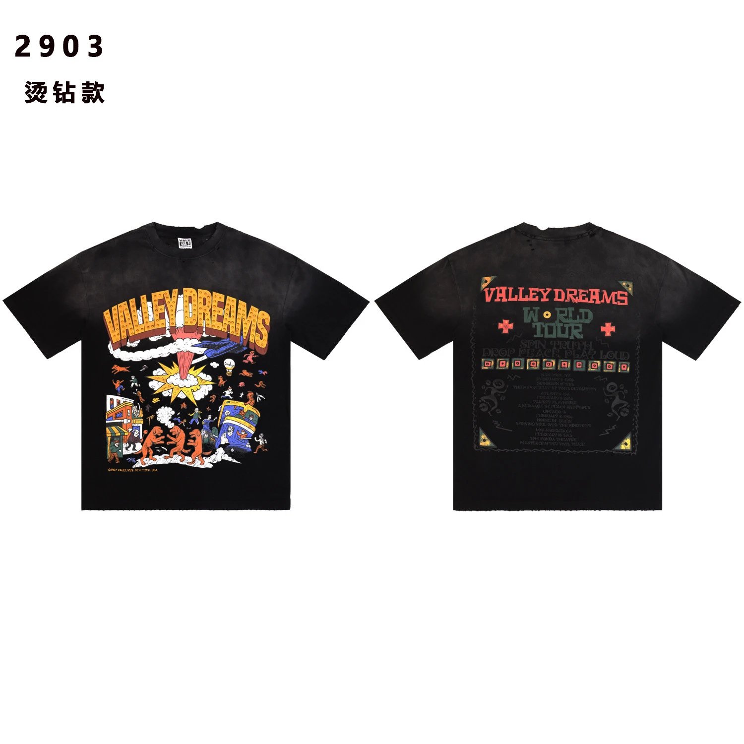 Vale Lives T-Shirts Washed graphic short-sleeve T-shirt — 2903 black