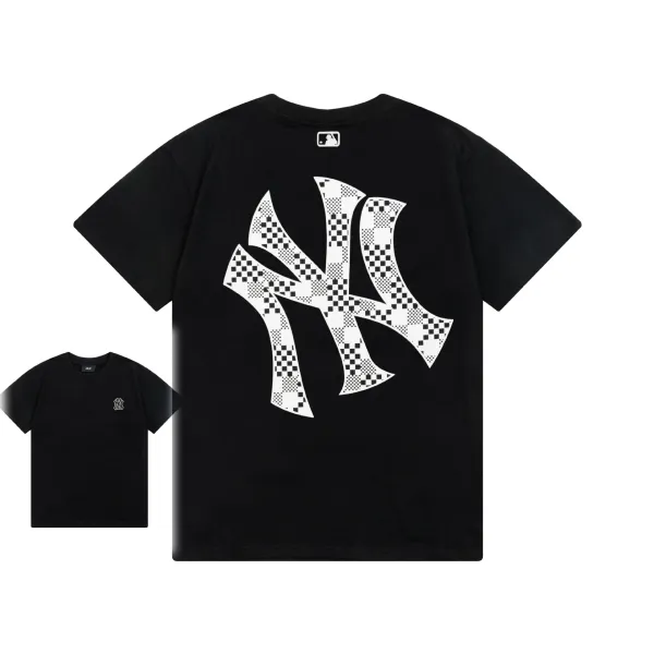 New York Yankees Checkerboard NY Logo Black T-Shirt - 1