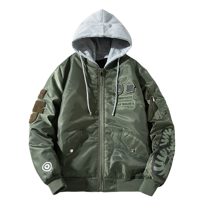 A Bathing Ape x Undefeated MA-1 Hooded Jacket Army Green Outerwear