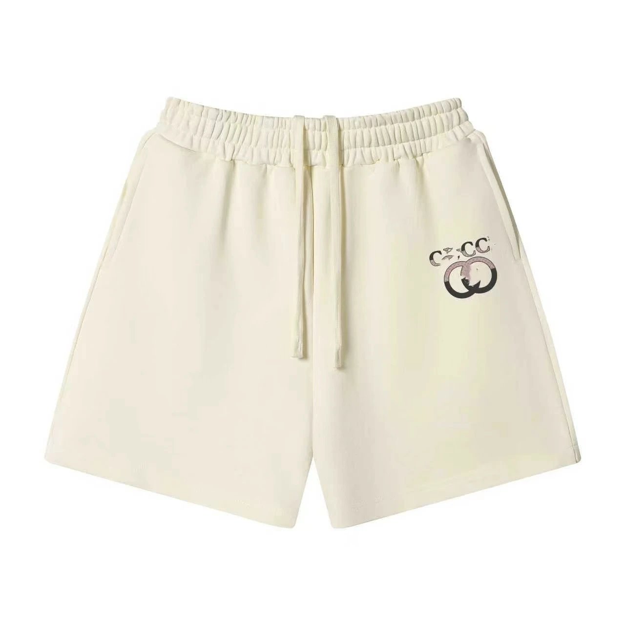 Unbranded Shorts Elastic-waist drawstring with graphic logo print — 30 Beige