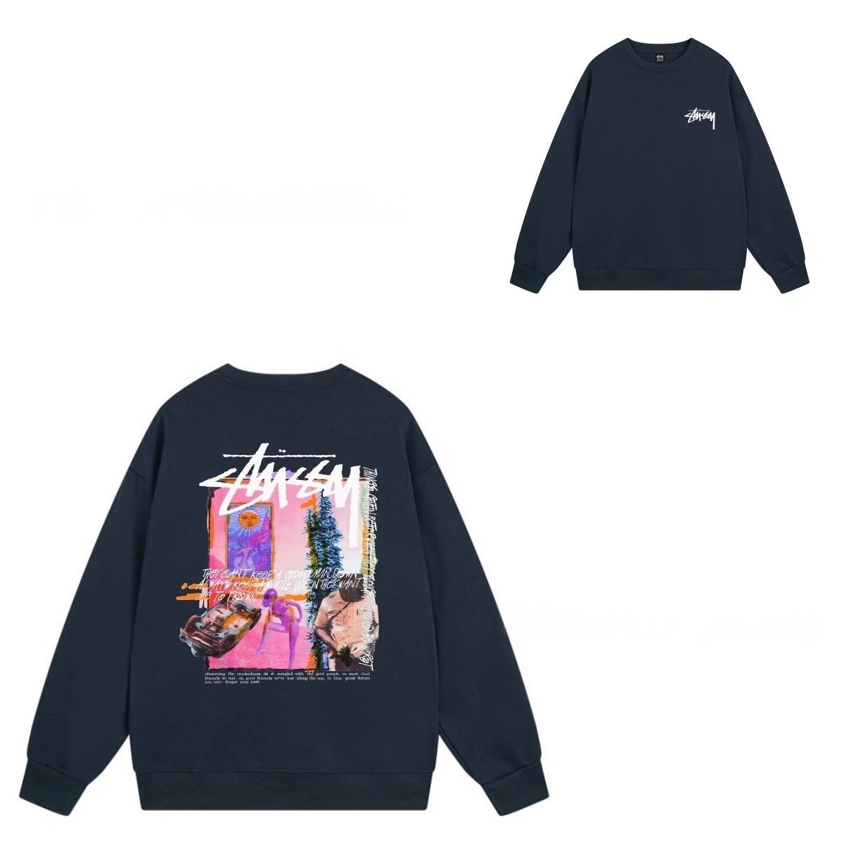 Stüssy Hoodies & Sweatshirts Crewneck Graphic Sweatshirt — 105 Navy