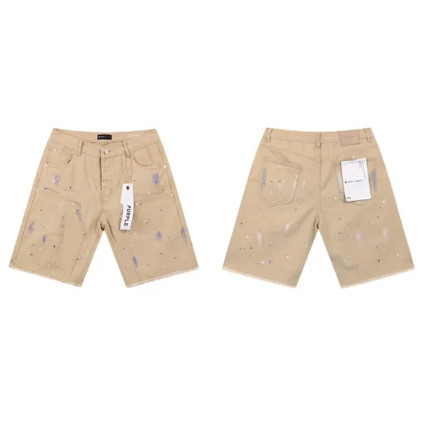 Purple Brand Paint-Splatter Denim Shorts Beige - 1