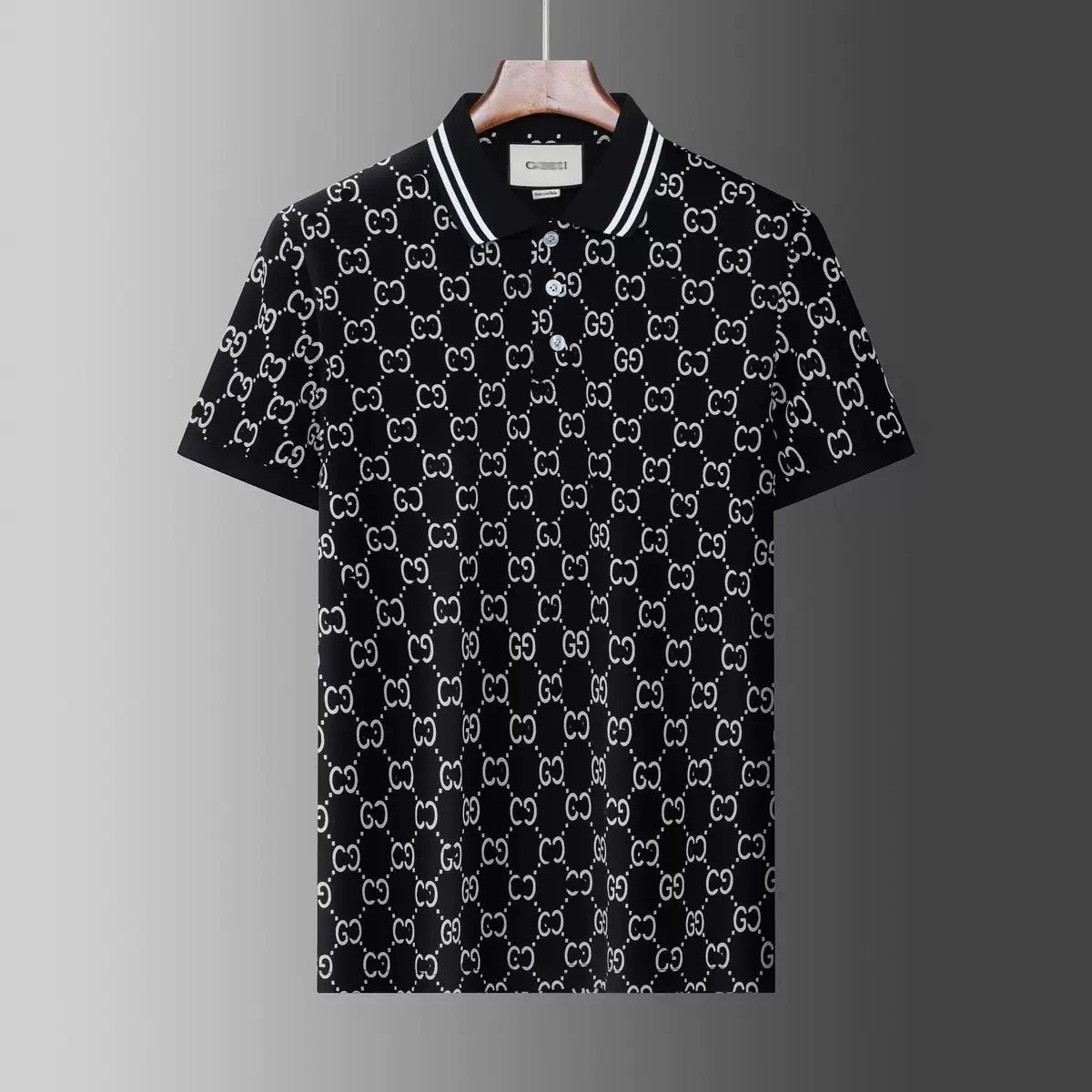 Gucci T-Shirts Short-Sleeve Polo Shirt with Contrast Striped Collar — 06