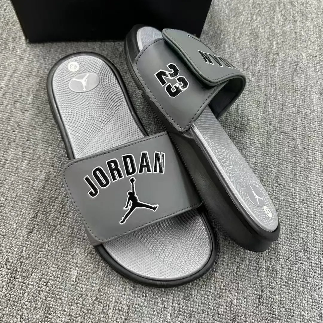 Nike Slippers Adjustable hook-and-loop slide — Airman 23 Black and Gray