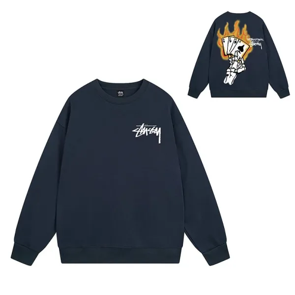 Stüssy International Playing Cards Flame Hoodie Navy - 1