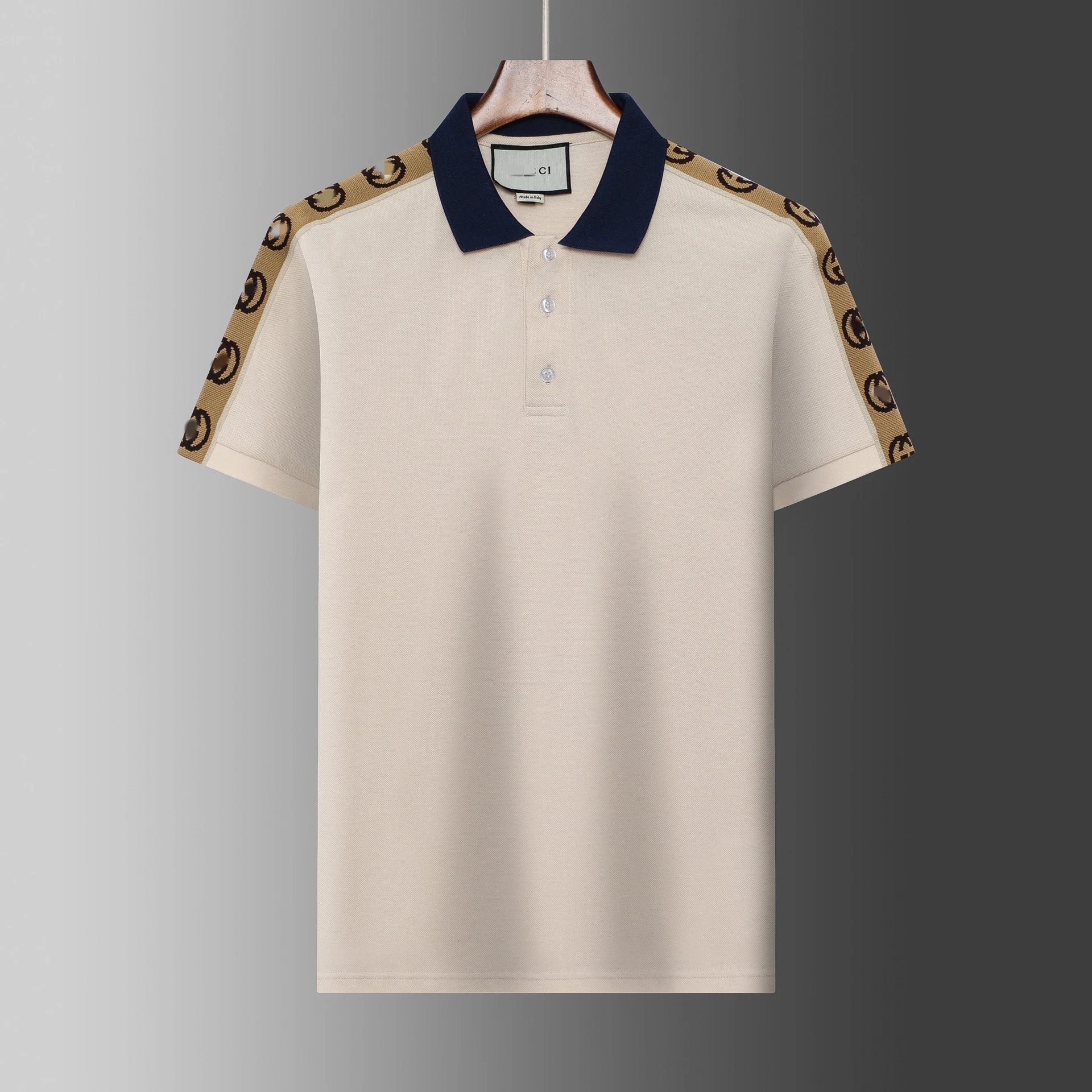 Gucci T-Shirts Short-Sleeve Polo Shirt with Contrast Striped Collar — 15