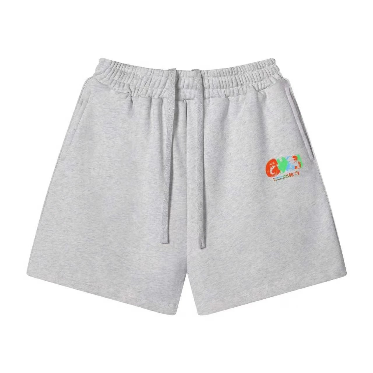 Unbranded Shorts Elastic-Waist Drawstring Graphic — 55 White and gray