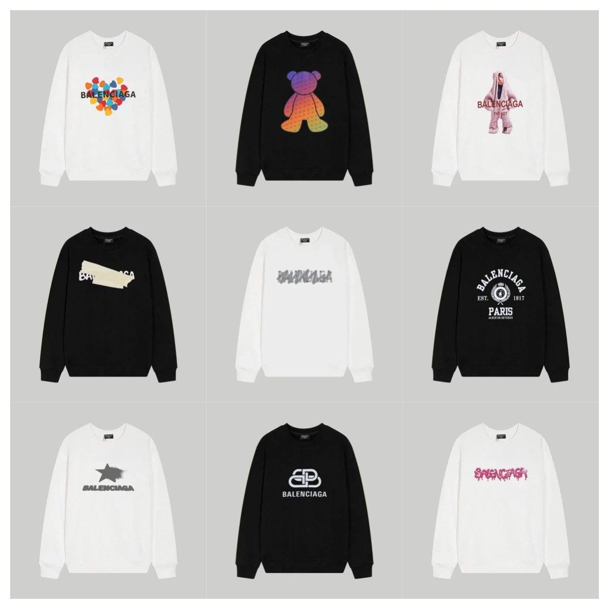 Balenciaga Black and White Long Sleeve Sweatshirts