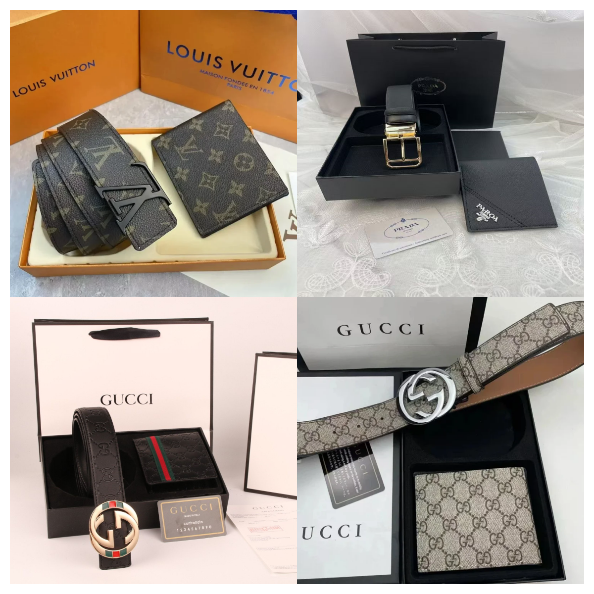Louis Vuitton, Prada, and Gucc
