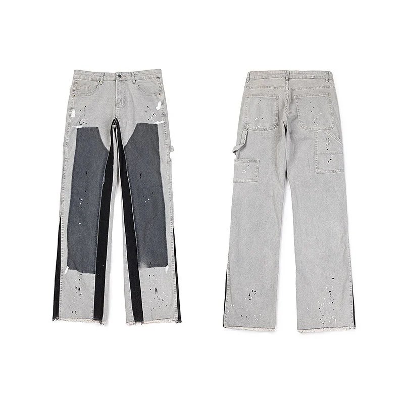Gallery Dept. Shorts Distressed paint-splatter denim — 4085 gray