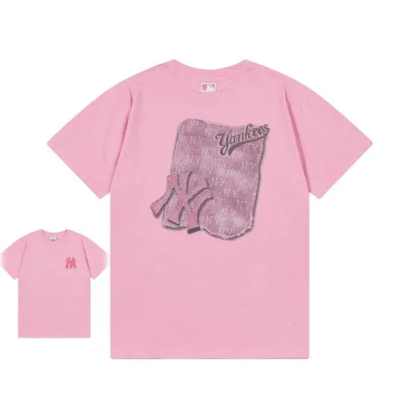 MLB New York Yankees Pink Distressed Logo T-Shirt - 1
