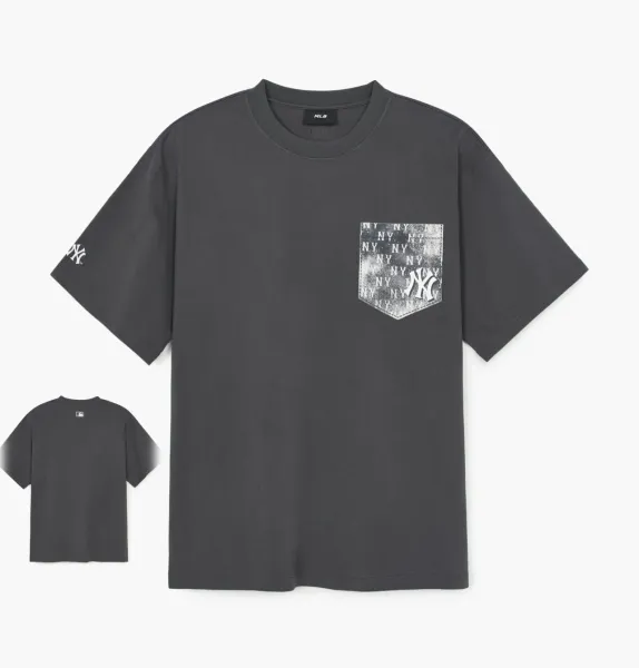MLB New York Yankees Pocket Print T-Shirt Charcoal Gray T-Shirt - 1