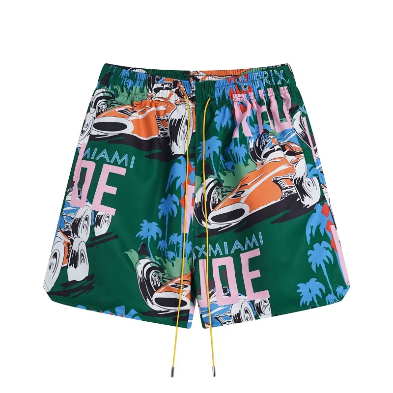 Rhude Shirts Embroidered Palm Tree Color-Block Short-Sleeve Shirt — B 03 Green shorts