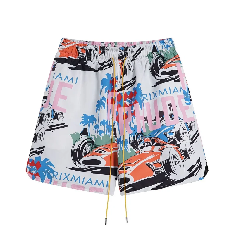 Rhude Shirts Embroidered Palm Tree Color-Block Short-Sleeve Shirt — B 01 White shorts